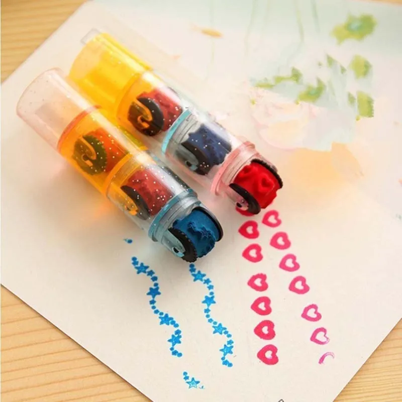 6 Pcs 2 Set Combination Stamps Pen Set Cycle Roller Stamp Kids DIY Handmade Scrapbook Photo Album Students Drawing Toy Set