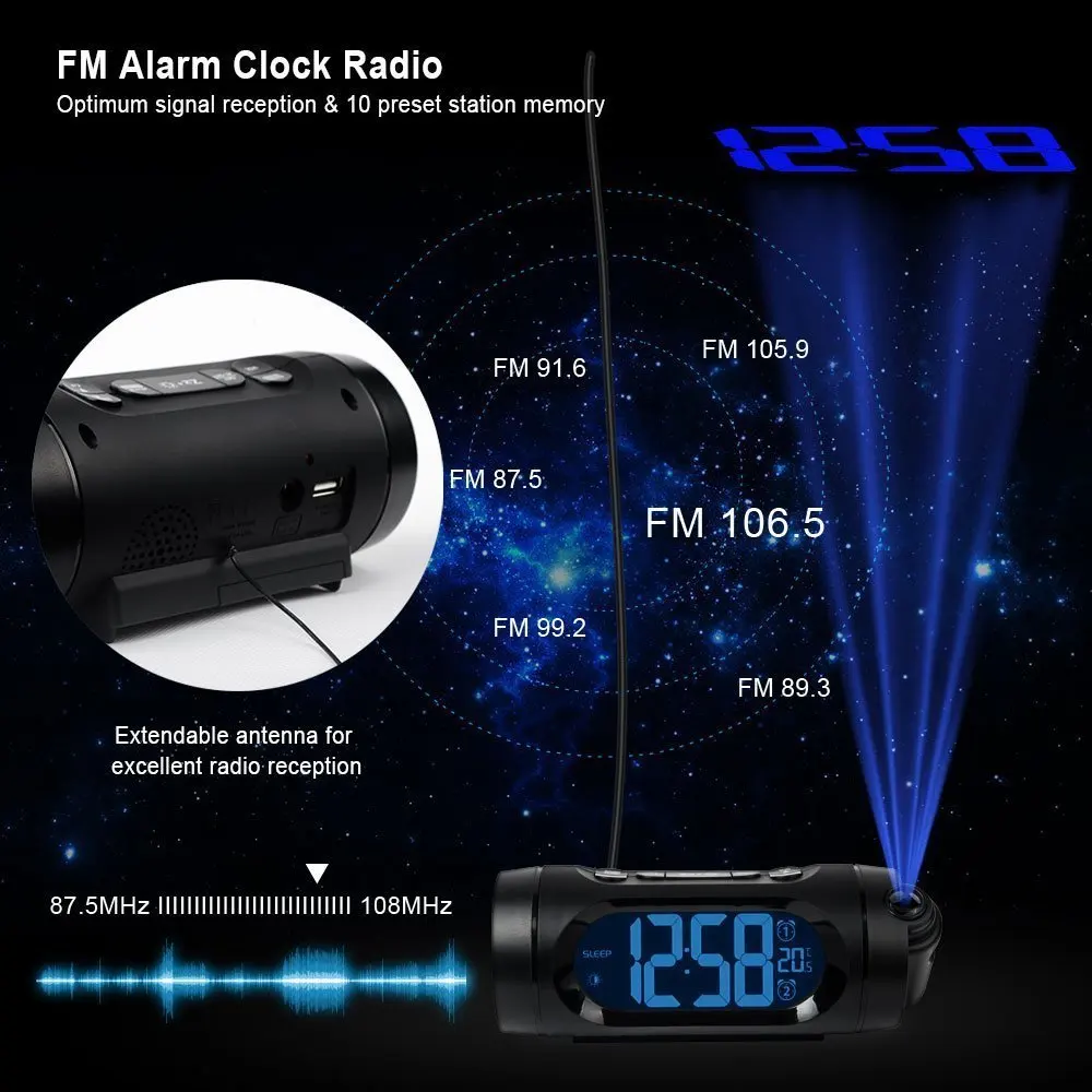 Проекционный светодиодный цифровой будильник с AM FM радио на рабочий день