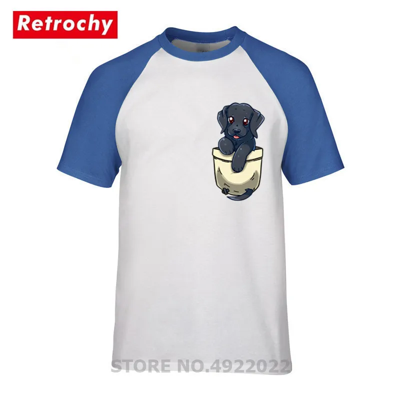 

Cute black labrador dog t shirt Funny blacklab retriever pocket t-shirt Creative design pocket dog tshirt Men summer fashion tee