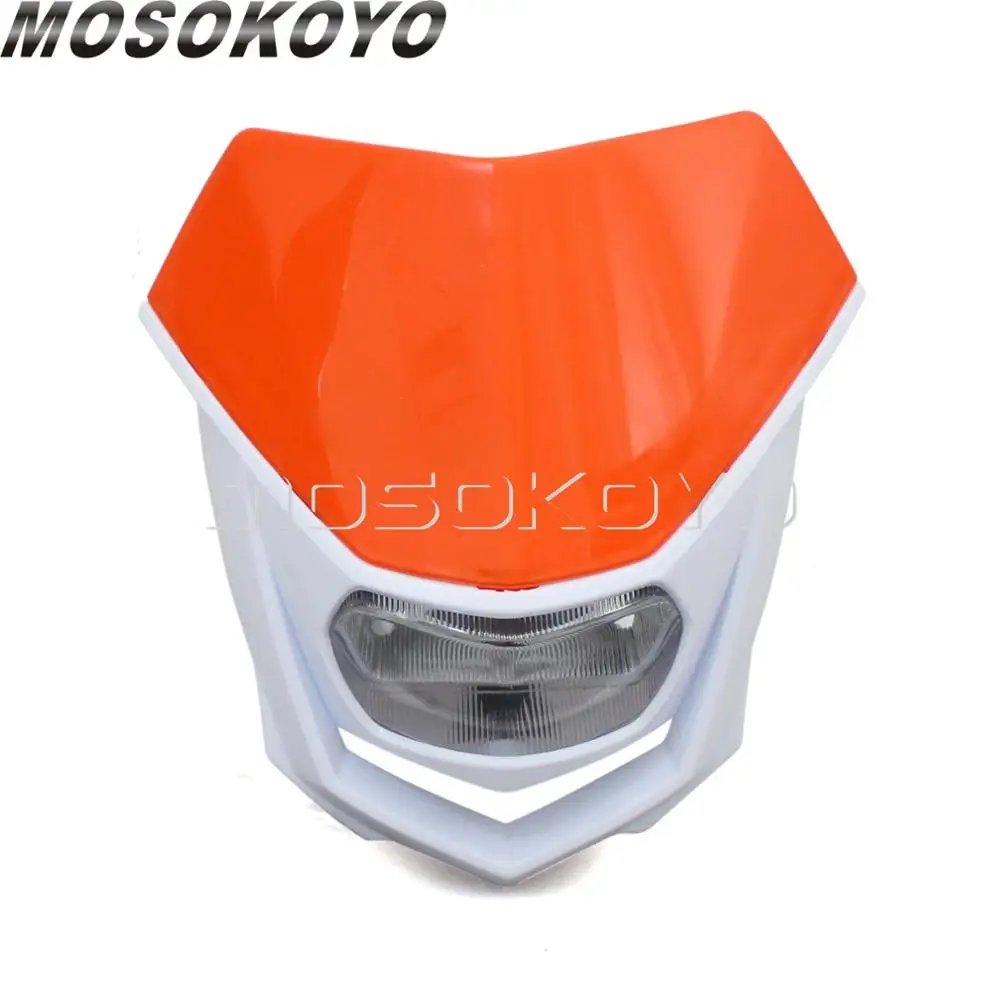 Черный Байк фары для мотокросса H4 головной светильник для Kawasaki KLX450R Yamaha WR450 WR250 TTR KTM SX EXC - Цвет: orange white
