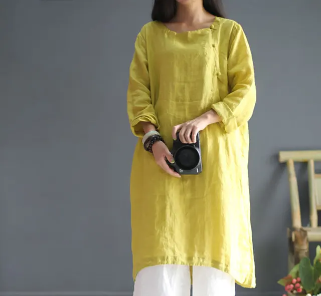 yellow linen shirt dress