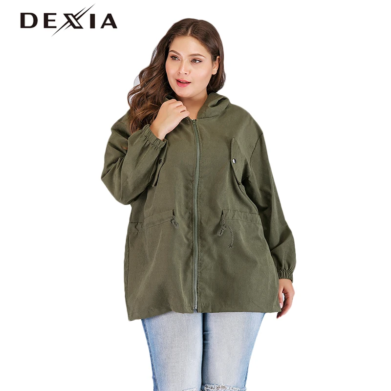 DEXIA плюс Размеры 3XL 4XL зеленого цвета с капюшоном Для женщин пальто Меховая куртка