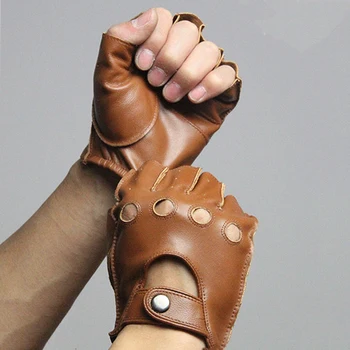 

Svadilfari Spring Men's Genuine Leather Gloves Driving Unlined 100% Deerskin Half Finger Gloves Fingerless Gym Fitness Gloves