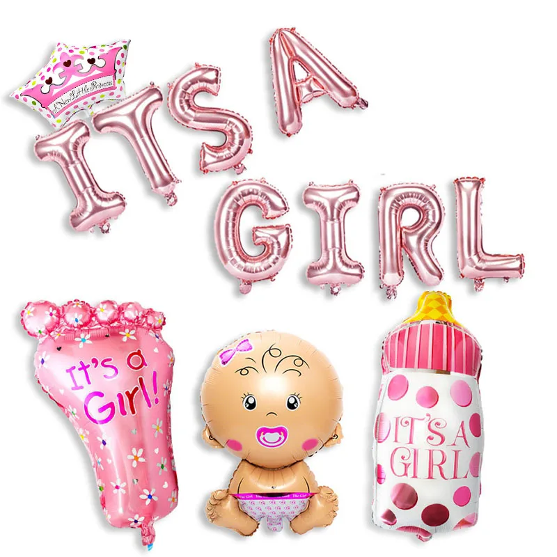 its a girl 19 шт фольгированные шары для детского душа, украшения для дня рождения, украшения для мальчиков и девочек, принадлежности для детского душа, латексные шары 12 дюймов - Цвет: its a girl