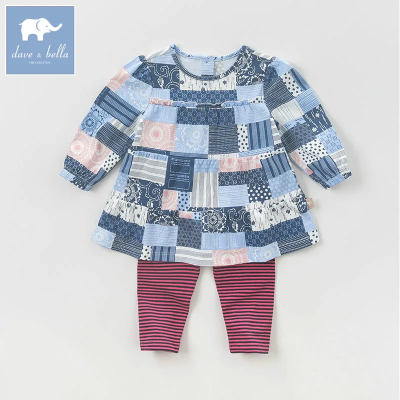 

DB5784 dave bella autumn baby infant girls plaid clothing sets printed suit children toddle outfits high quality clothes