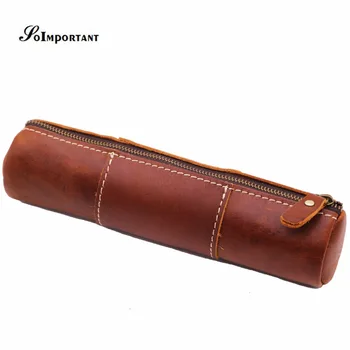 

Vintage Luxury Handmade Genuine Leather Pens Pencil Pocket Pouch Case Men Wallets Coin Purse Multi Function Organizer Pen Bags