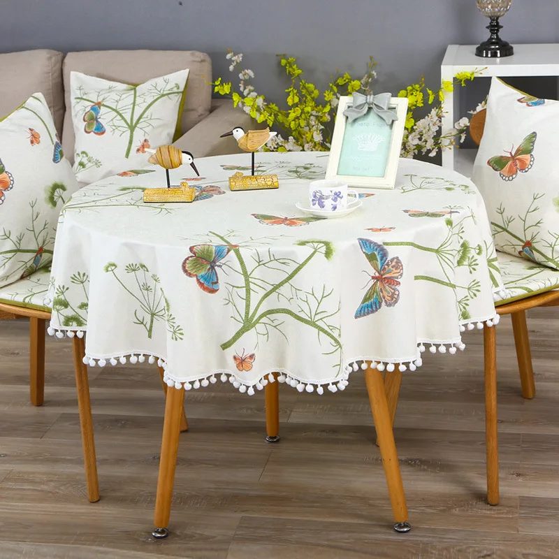 

Decorative Floral Print Cotton Round Tablecloth Waterproof Fabric Lace Table cloth, Table cover For Dining Room and Party