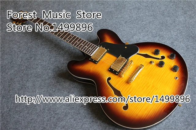 Best price at $304 Cheap Free Shipping Musical Instrument Vintage Sunburst ES Hollow Body Electric Chinese Jazz Guitar Lefty Available
