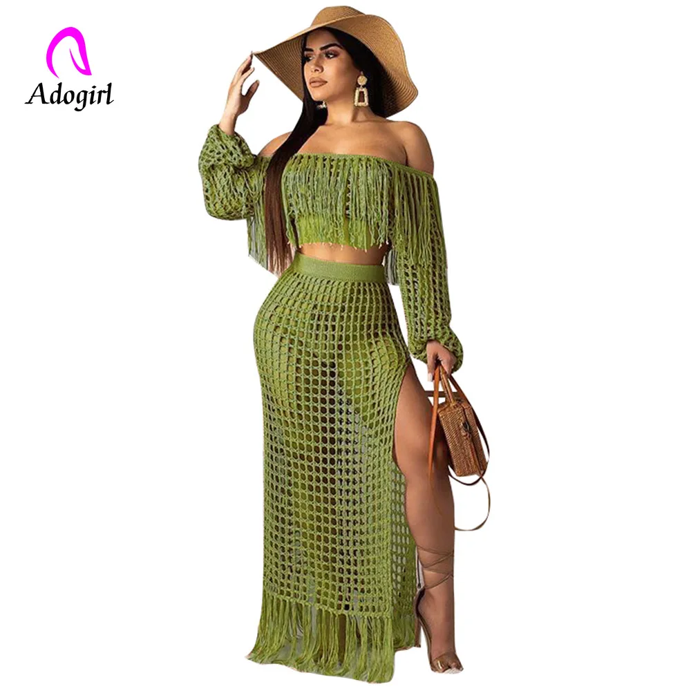 White Bathing Wear Cover Up Women 2 Piece Suit Mesh Grid See