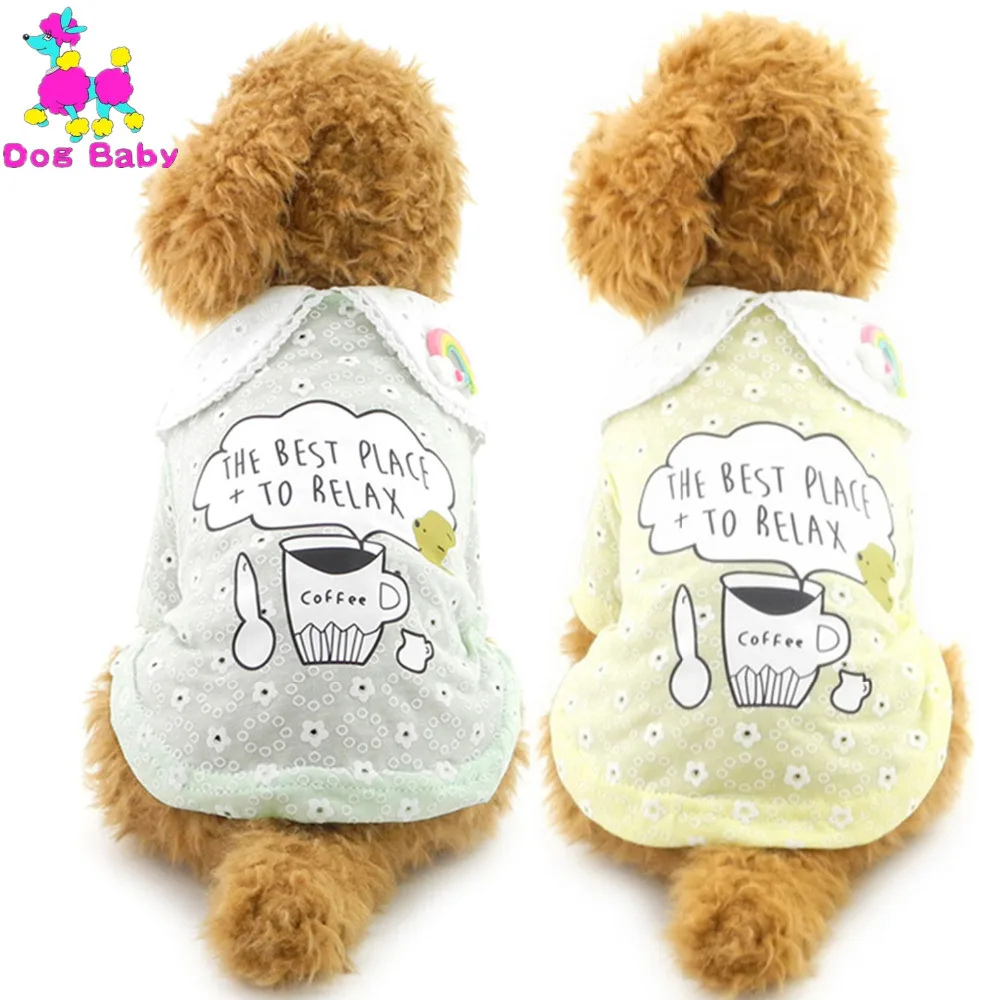 

DOGBABY Dog T-shirt Letter Pattern Summer Cotton Clothing For Small Dogs Yorkshire Green Yellow Color Pet Costume Size S-XXL
