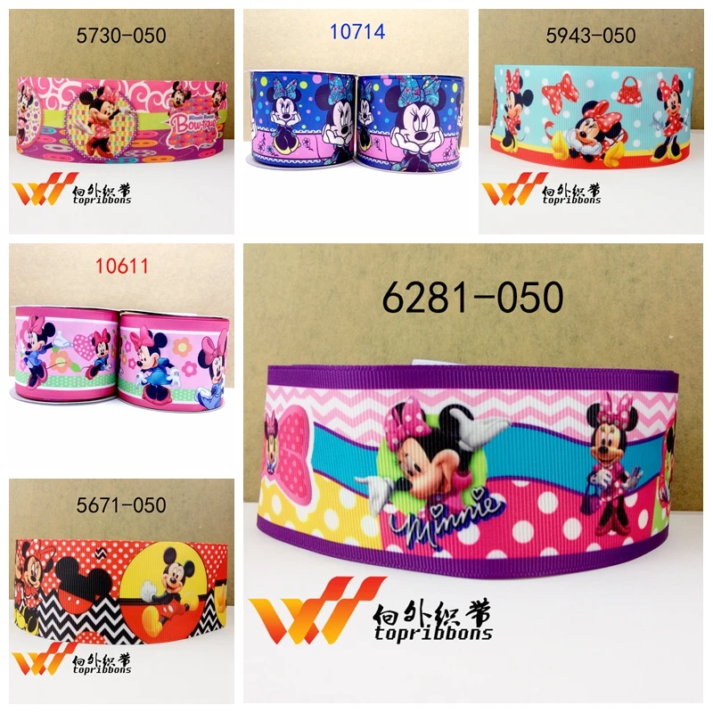 

Free shipping 50 yard per size mickey ribbon printed grosgrain ribbon 6281