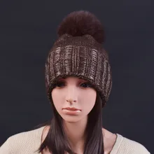 Winter fur pompom hat for women cashmere wool cotton hat Big Real Raccoon fur pompom Beanies cap Fox fur bobble hat