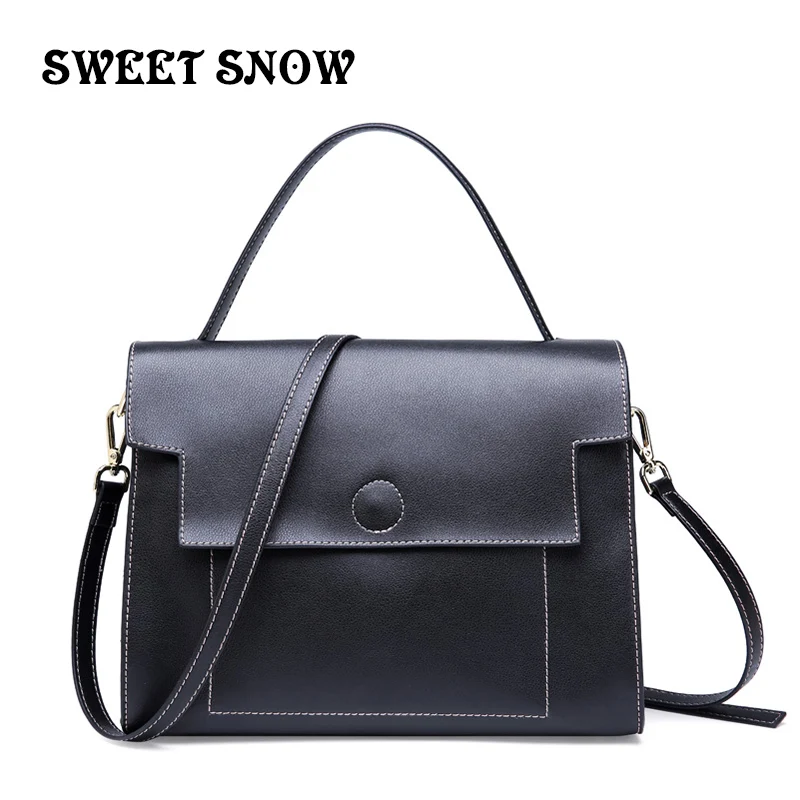 

SWEET SNOW New Fashion Vlassic Genuine Leather Messenger Bag Luxury Designer Handbag Wild Casual Retro Simple Shoulder Bag