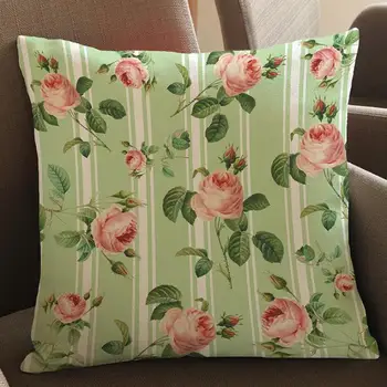 

European Style Garden Geometric Roses Printing Soft Short Plush Throw Pillow Home Rooms Decor Bedside Backrest Cushion