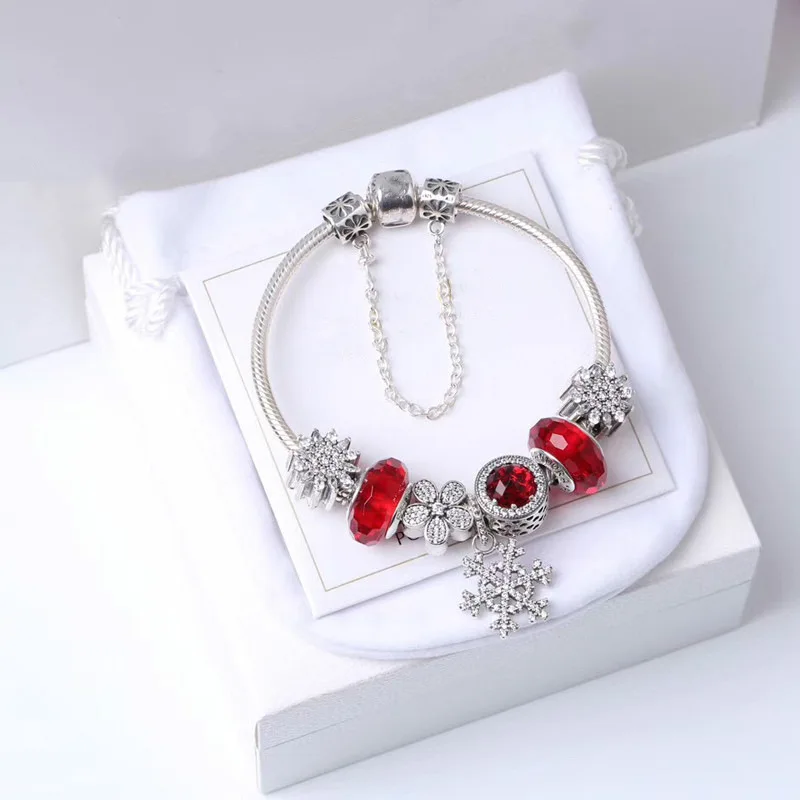 

2019 Hot S 925 Sterling Silver Bracelet Romantic Love Red Series Beads Fits Charm Bracelet DIY Fem Jewelry Gift