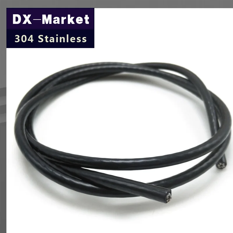 

3mm , 30meter/lot , 7*7 , Black Plastic Coating 304 Stainless Steel Wire Rope pulling rope Mold Fishing rope