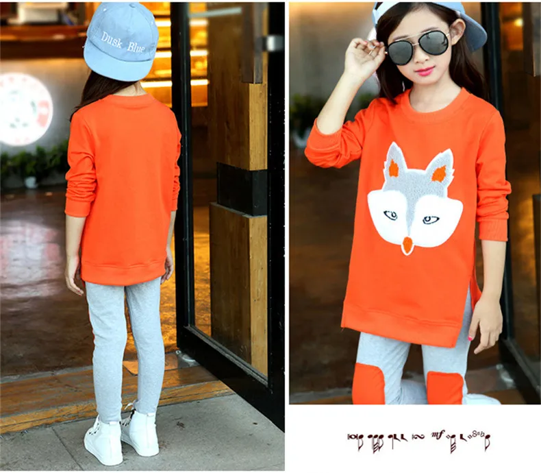 3-12 y girl set long sleeve clothes sets cartoon fox casual girls outfits children fashion clothes sweatshirt + legging (10)