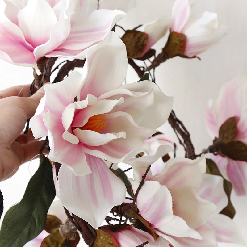 Artificial Magnolia Silk Fake Flower Branch Fleur Artificielle Flores Arrange Table Wedding Home Decor Party accessory  (8)