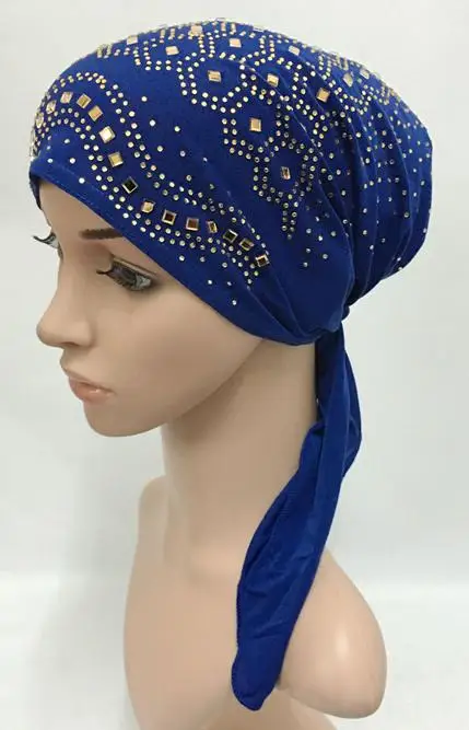 Muslim Inner Hijab Cap Women's Headwear Underscarf Islamic Head Wrap Hat Bonnet - Цвет: royal blue