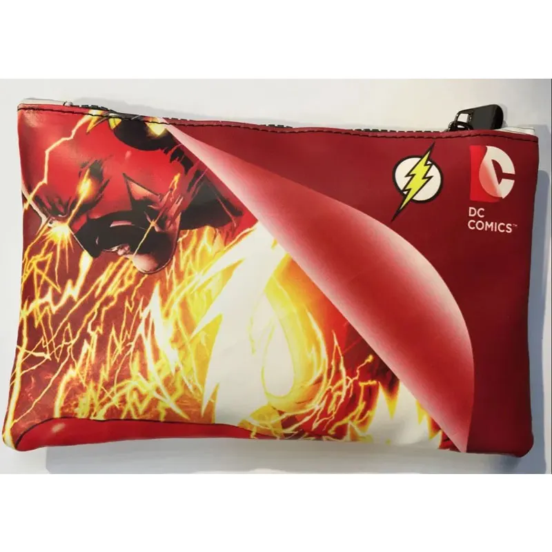 

DC Comics Flash Purse Pen Pencil Bags Leather Zipper Stationery Bag carteira masculina Gift Men Anime Flash-man Wallets 8*5inch