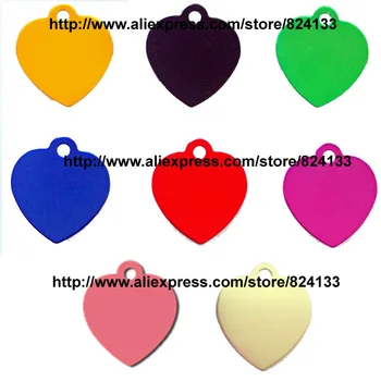

free shipping love heart shaped pets dogs cats id name tags,aluminum pet name tags,mix assorted colors