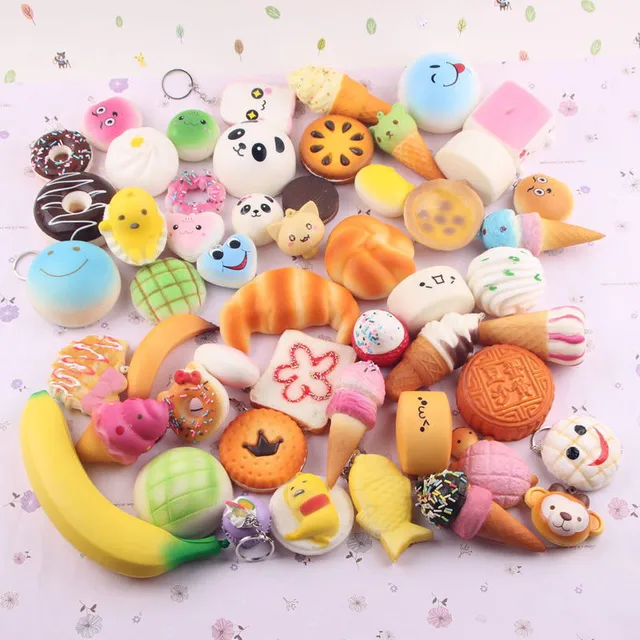 10pcs/Lot Funny Squishy Charm DIY Slow Rising Jumbo Squeeze Toast Cake Bread Panda Ice Cream ...