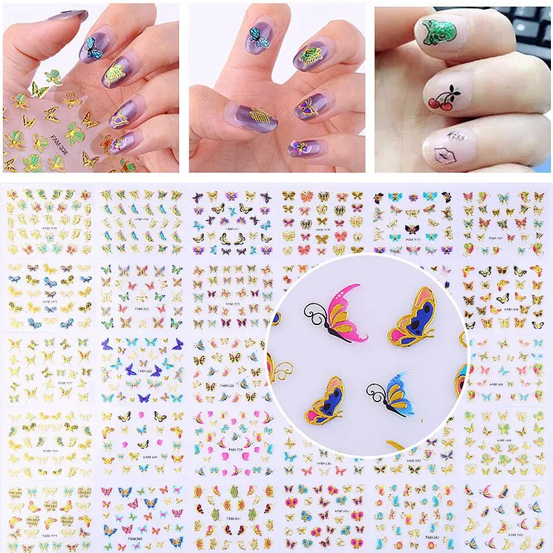 30 листов/партия, различные 3D красивые рисунки бабочек, CC Логотип, наклейки для ногтей, украшения, маникюр, сделай сам