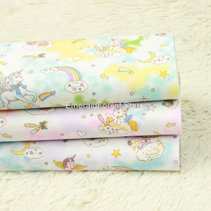

High quality thick cotton cloth, cute unicorn printed fabric, handmade DIY gold bag clothing fabric cotton 90cmx110cm