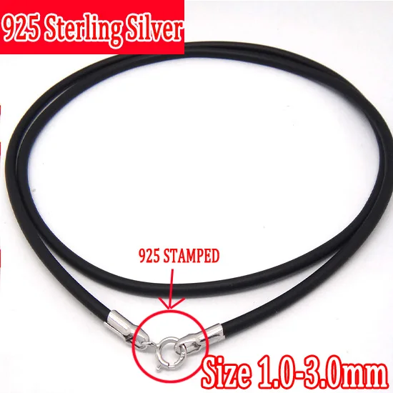 

10piece/lot 1.5-2.0-2.5-3.0mm 925 STERLING SILVER CLASP for DIY Necklace Black Flexible Rubber Rope&Cord Jewelry Parts