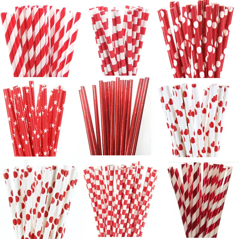

25pcs Red Paper Straws For Birthday Wedding Decorative Event Party Supplies Environmental Drinking Straws