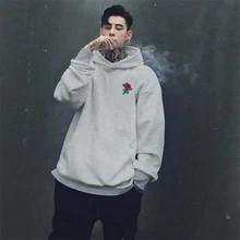 Осенне-зимние толстовки с розой, мужские свитшоты с вышивкой розы, хлопковые мужские и женские толстовки с капюшоном, размер США XS-XL