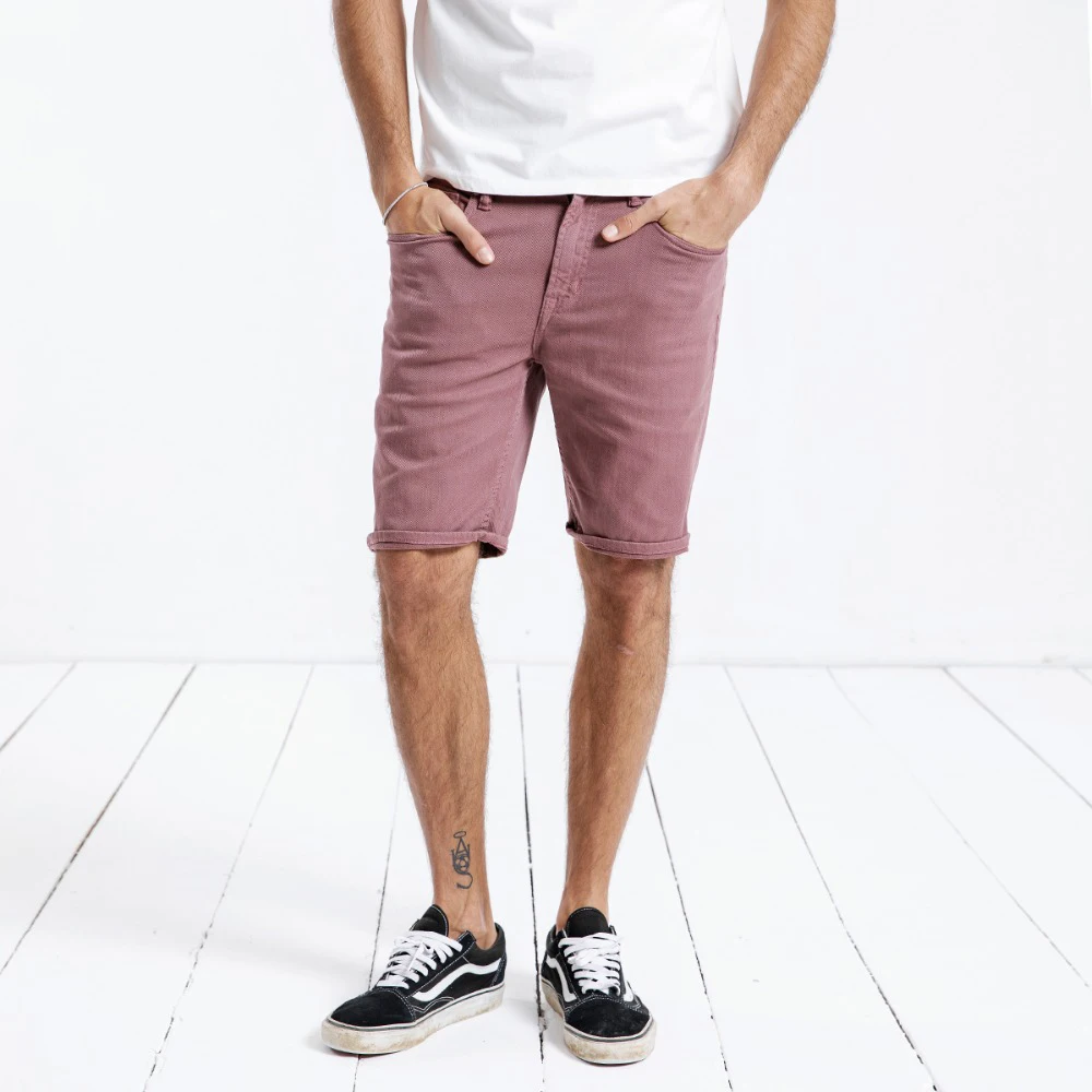 mens red jean shorts