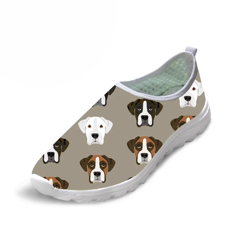 WHEREISART Women Casual Loafers Breathable Boxer Dog Printed Flat Shoes Woman Slip on Comfortable Walking Shoe Sapato Feminino