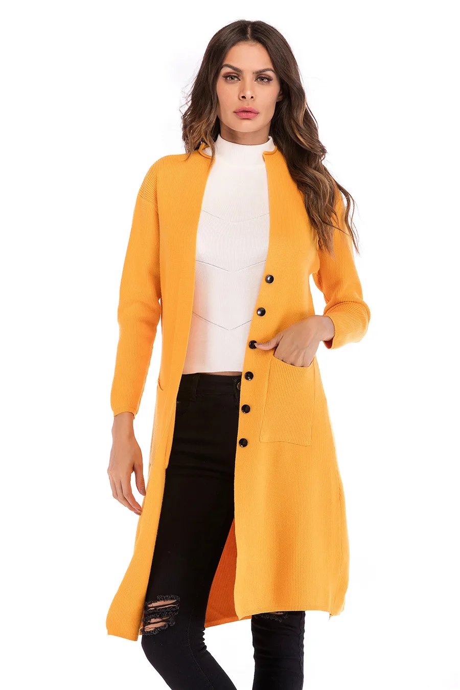 Gladiolus New 2018 Casual Autumn Winter Sweater Women Long Sleeve Button Pocket Knitted Long Cardigan Women Jumper Sweater Coats (24)