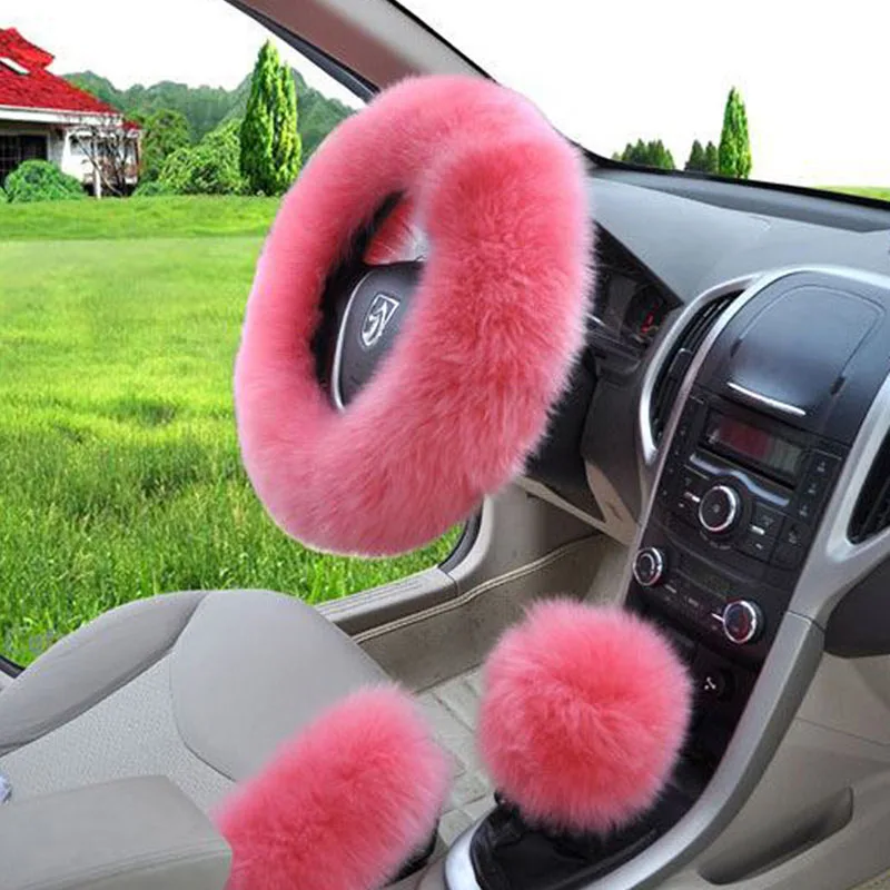 PINK PURE WOOL AUTO STEERING WHEEL COVEr
