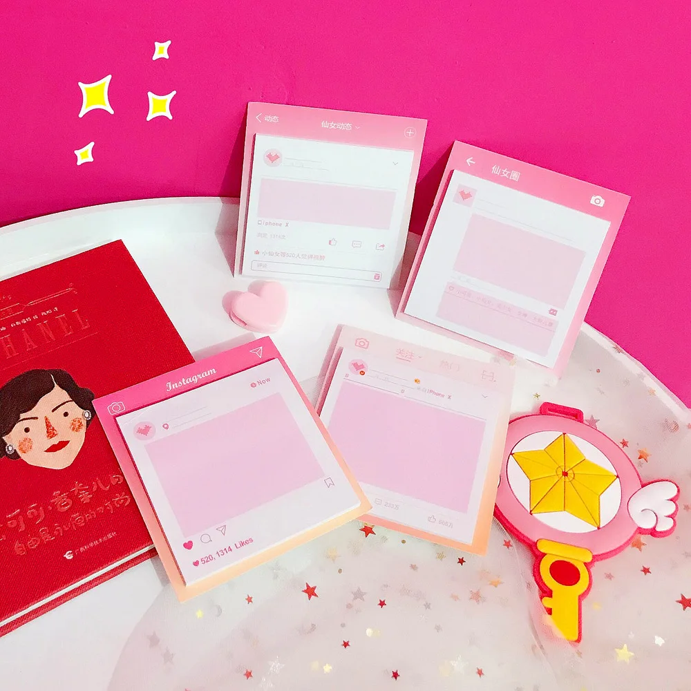 

Cute Girl Kawaii Pink Memo Pad Sticky Notes Stationery Sticker Post It Sticky Notes Planner Notepads Office Supplies D20