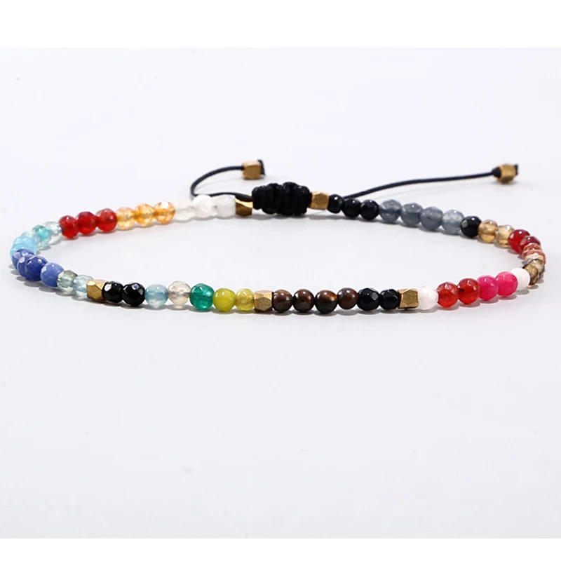 

Lucky Stone Beads Bracelet Adjustable Bohemia Buddhism 7 Chakra Bracelets for Women Yoga Prayer Simple Design