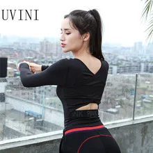 Новые женские шорты для занятия йогой футболки с v-образным вырезом бесшовные с длинным рукавом тонкие топы Спортивные Фитнес-Спорт футболки спортивная сексуальная спина