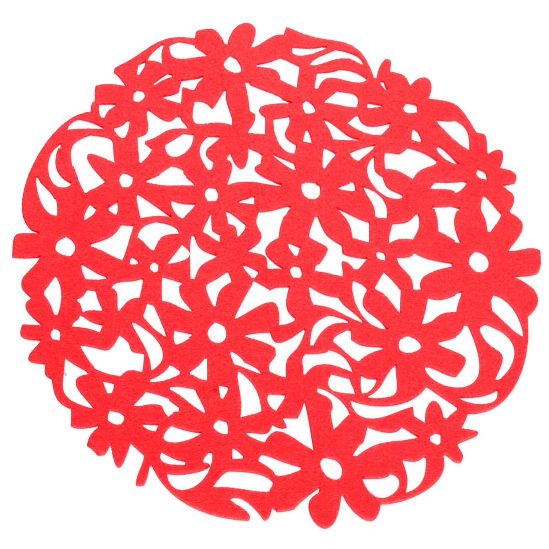 

HOT SALE Round Laser Cut Flower Felt Placemats Kitchen Dinner Table Cup Mats Cushion Red