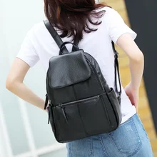 Black PU Leather Backpack Ladies Soft Women Bag Ladies 2016 Mochila Feminina Shoulder Backpacks For Teenage
