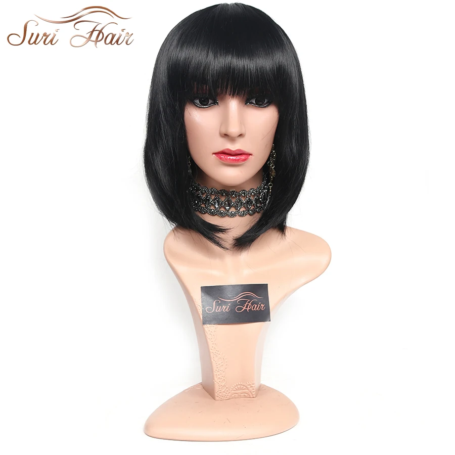 Suri Hair Straight Black Bob Synthetic Wig With neat Bangs For Women