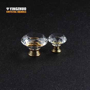 

K9 Crystal Glass Clear Transparent Handle Drawer Cabinet Handle Furniture Hardware Decoration Design DIY Gold Base Alloy Durable