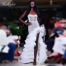 Halinfer новое летнее женское сексуальное обтягивающее платье без бретелек Каскадное Сетчатое платье с оборками вечерние платья знаменитостей белые платья vestidos