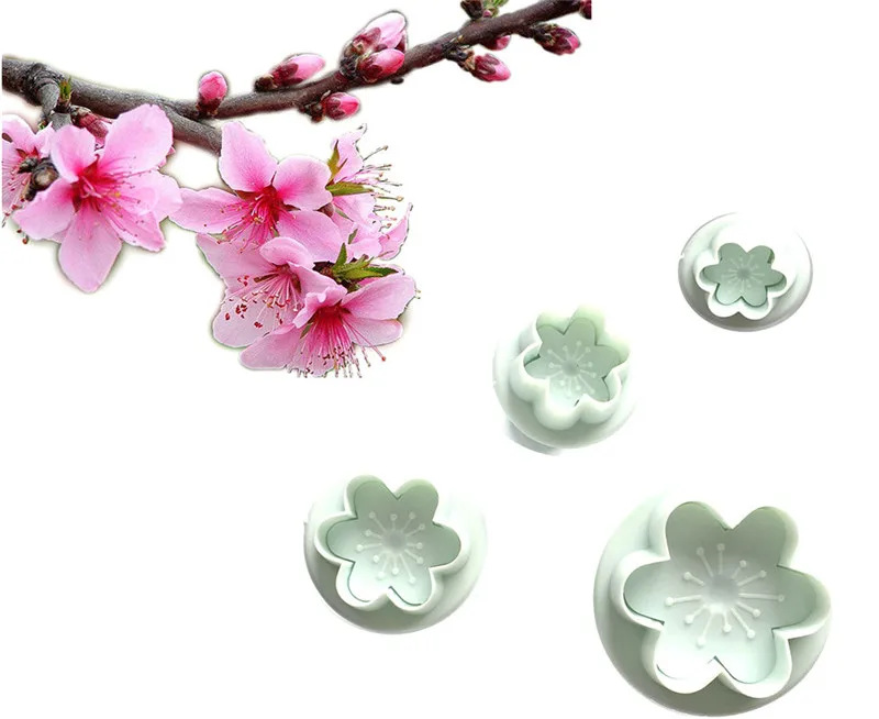 

4PCS Flower Shape Plastic Baking Mold,Kitchen Biscuit Cookie Cutter Pastry,Plunger 3D Stamp Die Fondant Cake Decorating Tools