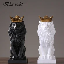2021 novo criativo moderno coroa de ouro preto leão estátua estatueta animal escultura para casa decorações ornamentos presentes 2