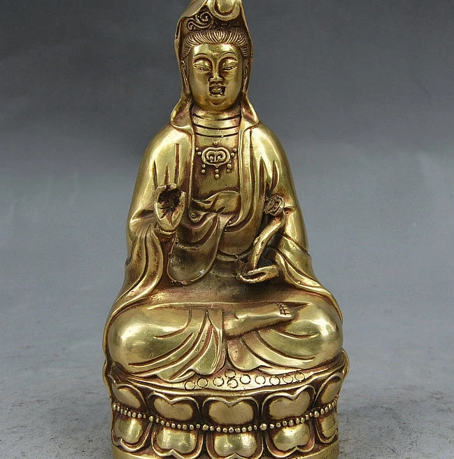 7&quot China Buddhism Brass Kwan-Yin Hold RuYi GuanYin Bodhisattva Goddess Statue | Дом и сад