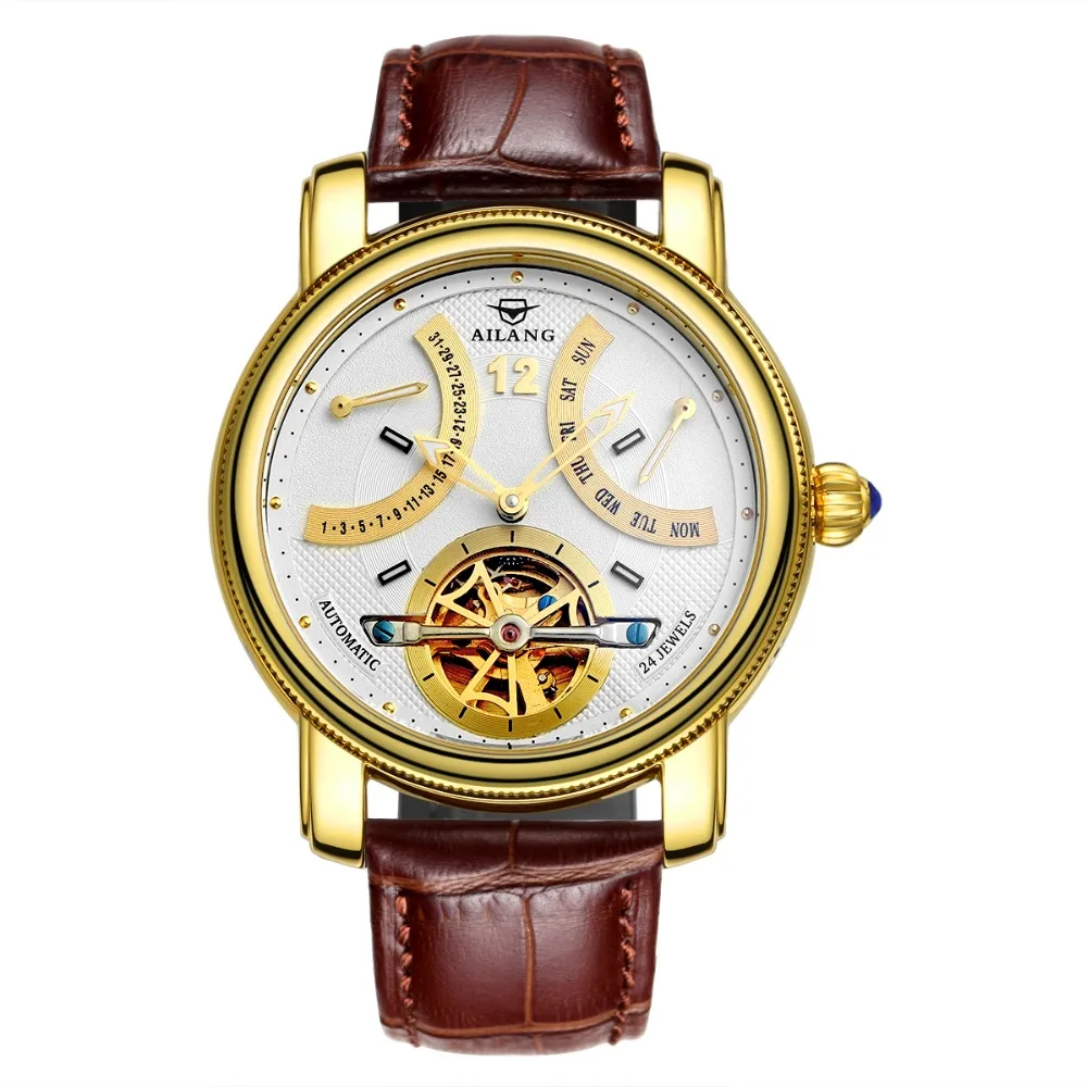 

2017 New Automatic Mechanical Watch Men Fashion Multi-function Calendar Leather Hollow Skeleton Mens Watches Relogio Masculino