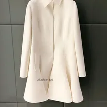 Распродажа high-end качество класса люкс взлетно-посадочной полосы Шерсть slim-посадка на талии длинное пальто модные дизайнерские белые элегантные зимние теплые пальто