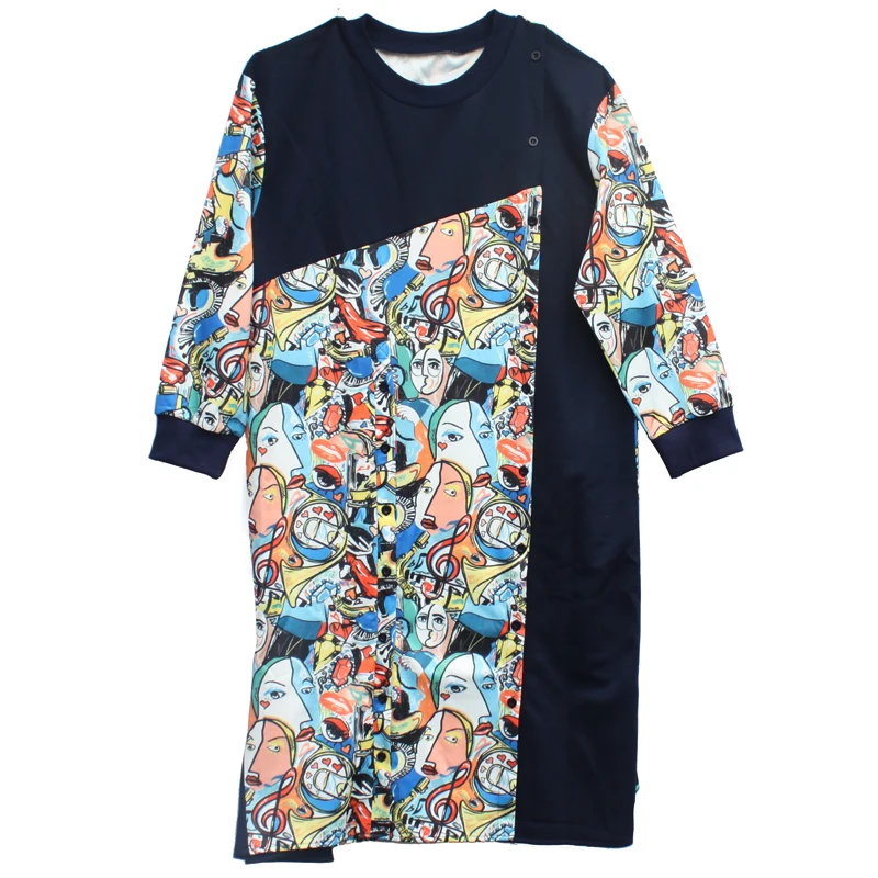 Женское летнее Свободное платье с длинными рукавами 2019 принтом до середины икры