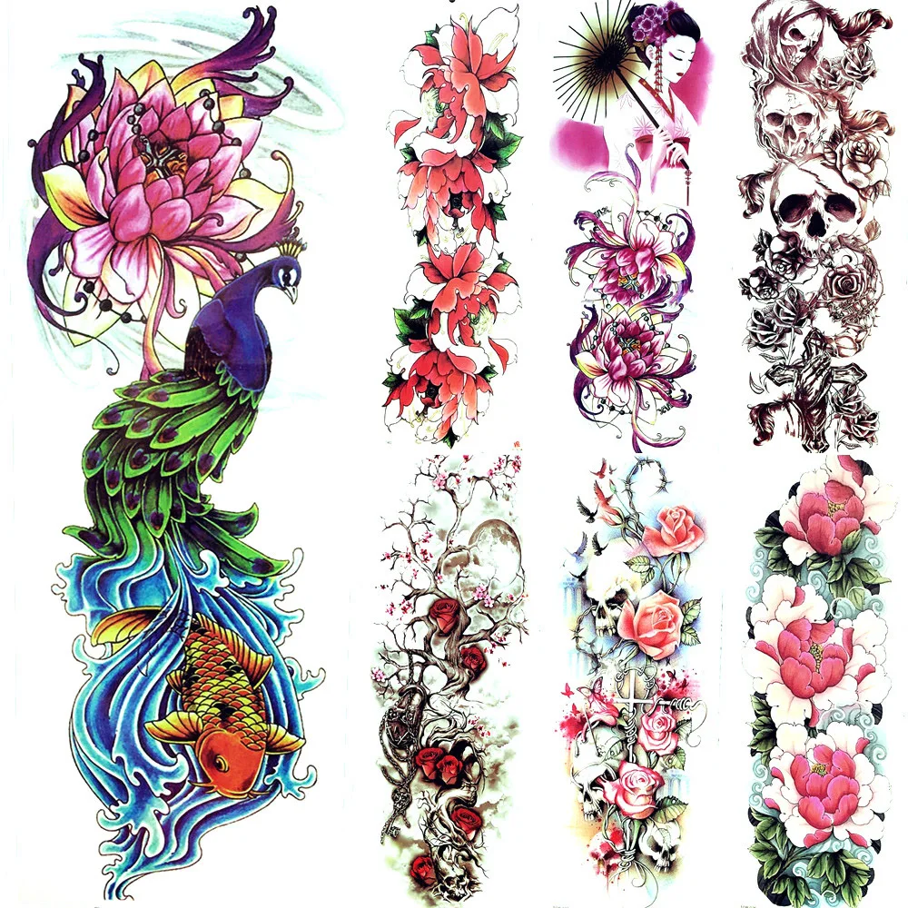 Peacock Fish Carp Lotus Flower Buddha Tattoo Sticker Sexy ...